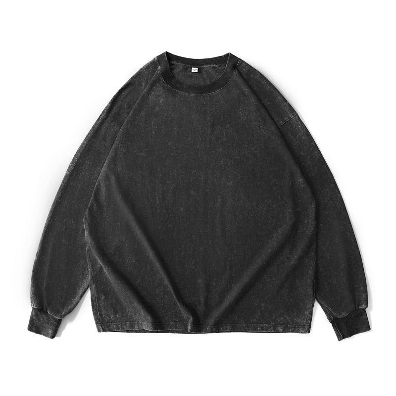 

230G Тяжелая Винтажная Потертая Свободного Кроя Большого Размера Хлопковая Футболка с Длинным Рукавом и Круглым Вырезом 5XL