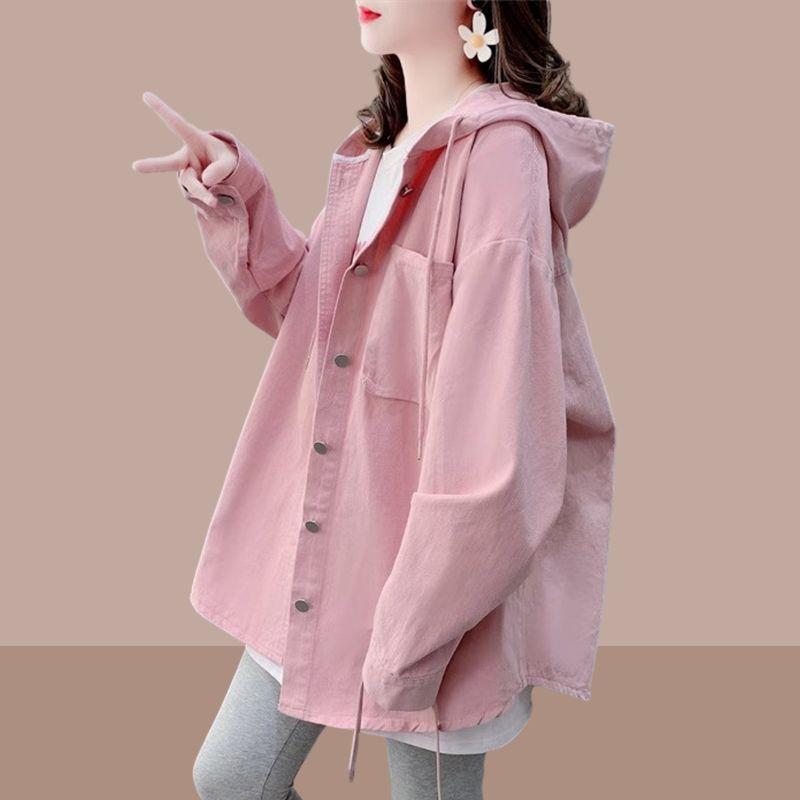 Jarní volná košile s kapucí pro ženy, módní design, smysl pro malé svěží dlouhé rukávy, střední délky, univerzální stylová korejská halenka, příliv a odliv