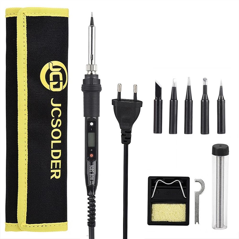 

JCD 80W Soldering Iron Kit LCD Adjustable Temperature 220V 110V Solder Welding Tools Soldering Tips Wire Desoldering Pump Heater 80W 220V сірий колір