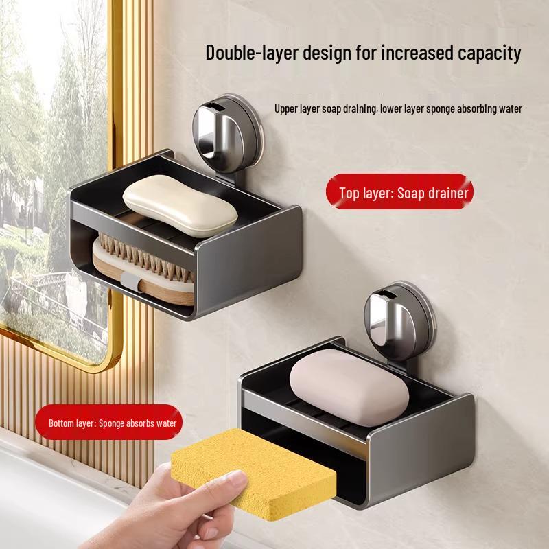 Wall-Mounted Soap Holder with Suction Cup for Bathroom Storage
