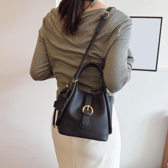 Women's Small Shoulder Bag Faux Leather Crossbody Bag with Makeup Bag Bucket Bag with Adjustable Shoulder Strap for Travel Work Parties