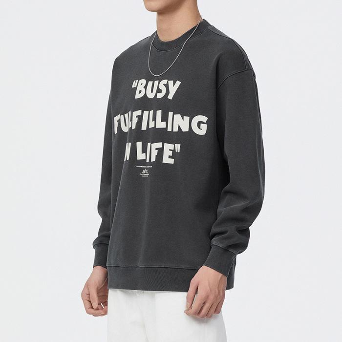 

4000G Autumn And Winter American Retro Crew Neck Sweater Men S Loose Large Size Youth Long-Sleeved Clothes Trendy Top Men 4XL темно-серого