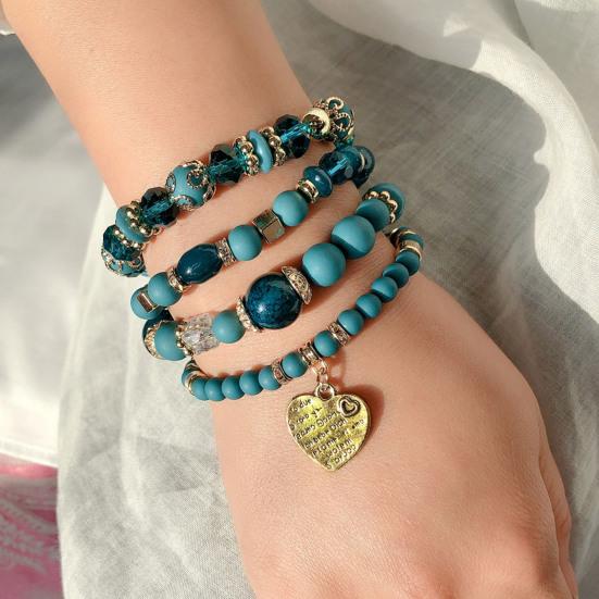 Women Bracelet Heart Pendant Beaded Jewelry Lightweight Elegant Bracelet for Parties