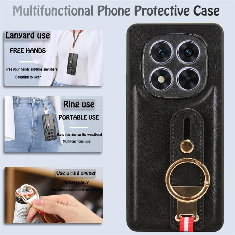 Luxury Wristband Leather Stand Case for Xiaomi Redmi Note 14 Pro 5G 4G Cover With Ring Opener Coque Fundas Capa