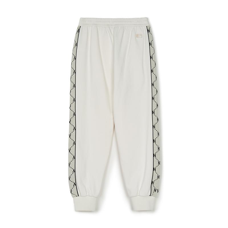 MLB New York Yankees FW24 Retro Patchwork Comfortable Simple Versatile Cuffed Casual Pants Unisex Bottoms Cream 3APTM0244-50CRS