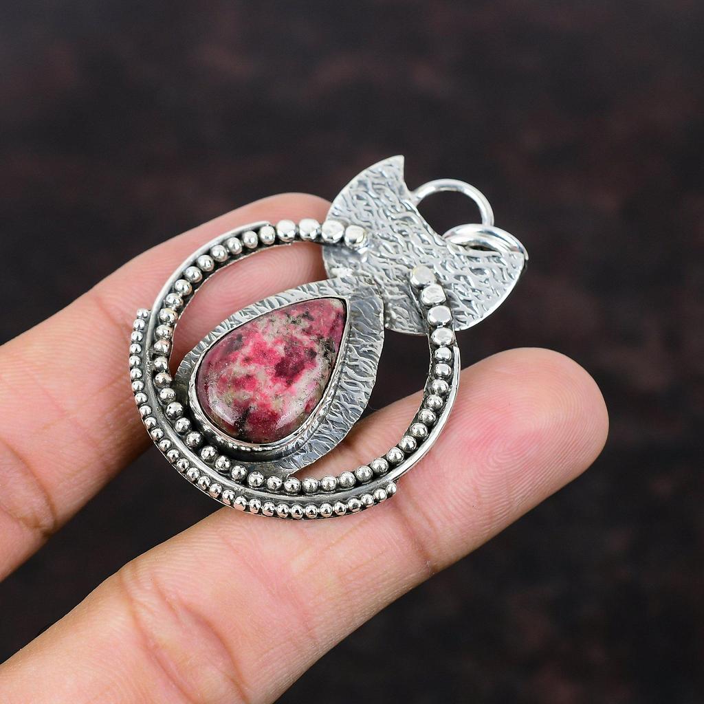 Thulite Pendant 925 Sterling Silver Pendant Very Pretty Gemstone Handmade Pendant Designer Jewelry Gift For Wife Silver Jewelry Boho Pendant