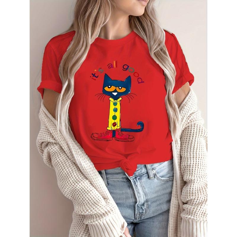 

3D cat print casual breathable short sleeves, casual and refreshing T-shirts for spring and summer S