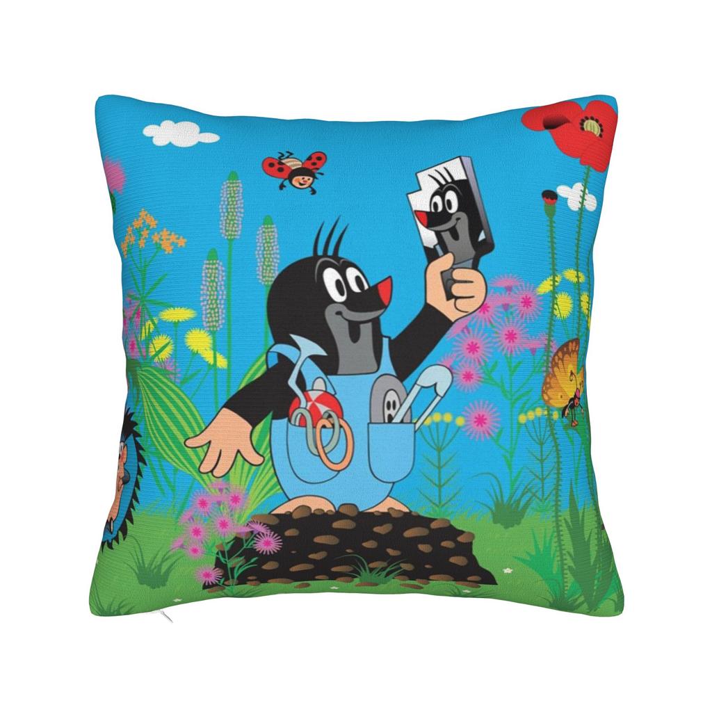 Maulwurf Krtek Kleiner Maulwurf Cartoon Kissenbezug Weiche Polyester Kissenhülle Dekorative Kissenhülle Sitzbezug mit Reißverschluss 45*45cm
