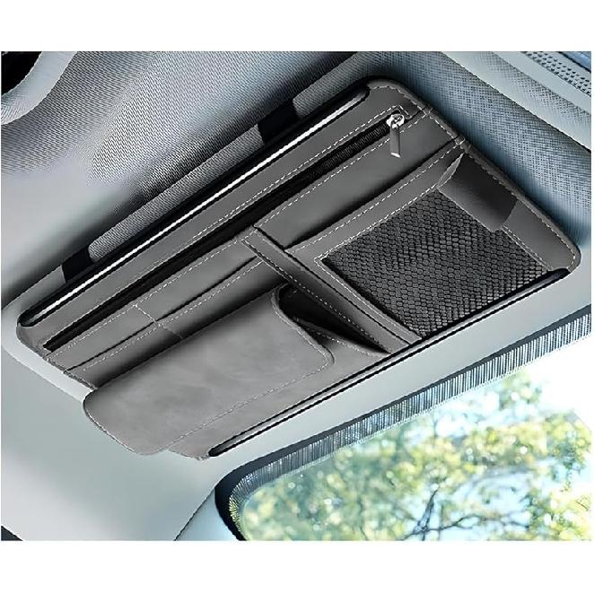 Car Sun Visor Organizer, Soft Leather Surface Eyeglasses Note Card Holder Car Storage Bag, Scratch-Resistant Waterproof Auto Sunshade Organizer Bag,