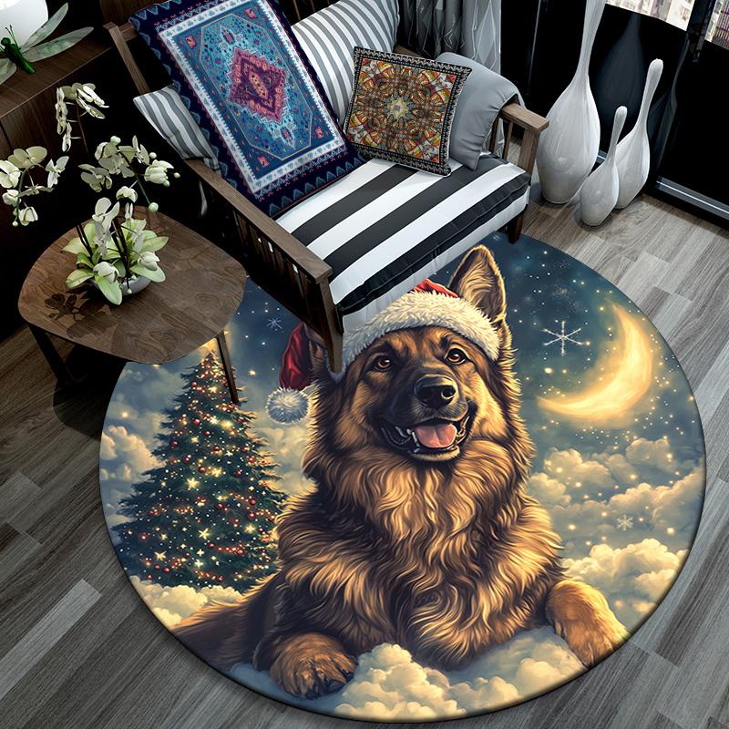 Christmas Dog Pattern Round rug,Carpet Rug for Living Room Bedroom Playroom ,Non-slip Floor Mat,Holiday Gifts and Birthday Gifts.