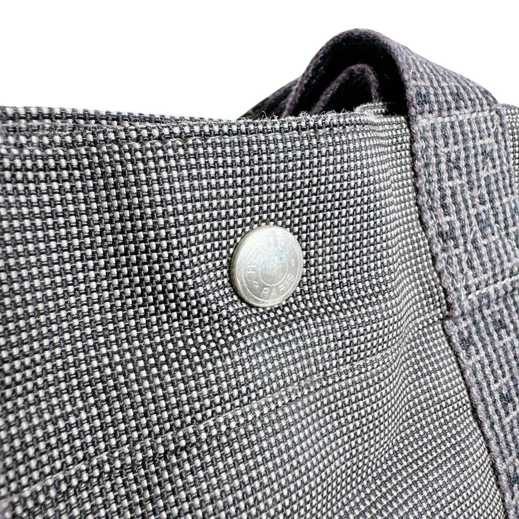 HERMES canvas Her LineMM Tote Bag cotton gray unisex Used