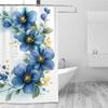 1pc Elegant Watercolor Blue & Green Floral Shower Curtain, Durable Polyester, Easy Clean, with Hooks