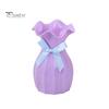 Light Plastic Vase Shatterproof Flower Vase with Ruffled Mouth Dried Flowers Holder with Bow for Bedroom Living Room Table Decor
