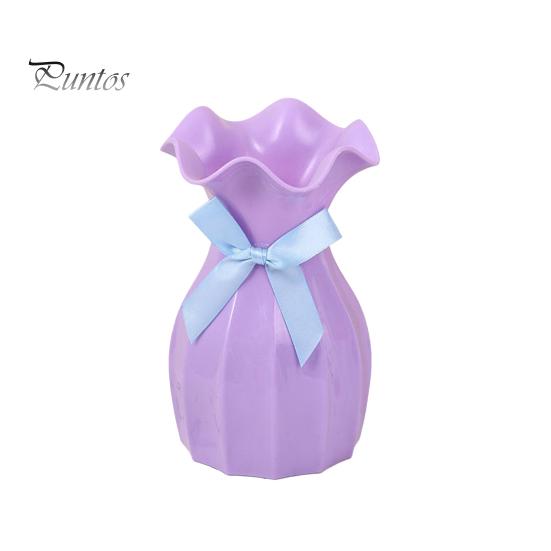 

Легкая пластиковая ваза, небьющаяся ваза для цветов с гофрированным горлом, держатель для сухоцветов с бантом для спальни, гостиной, стола, декора фиолетовый