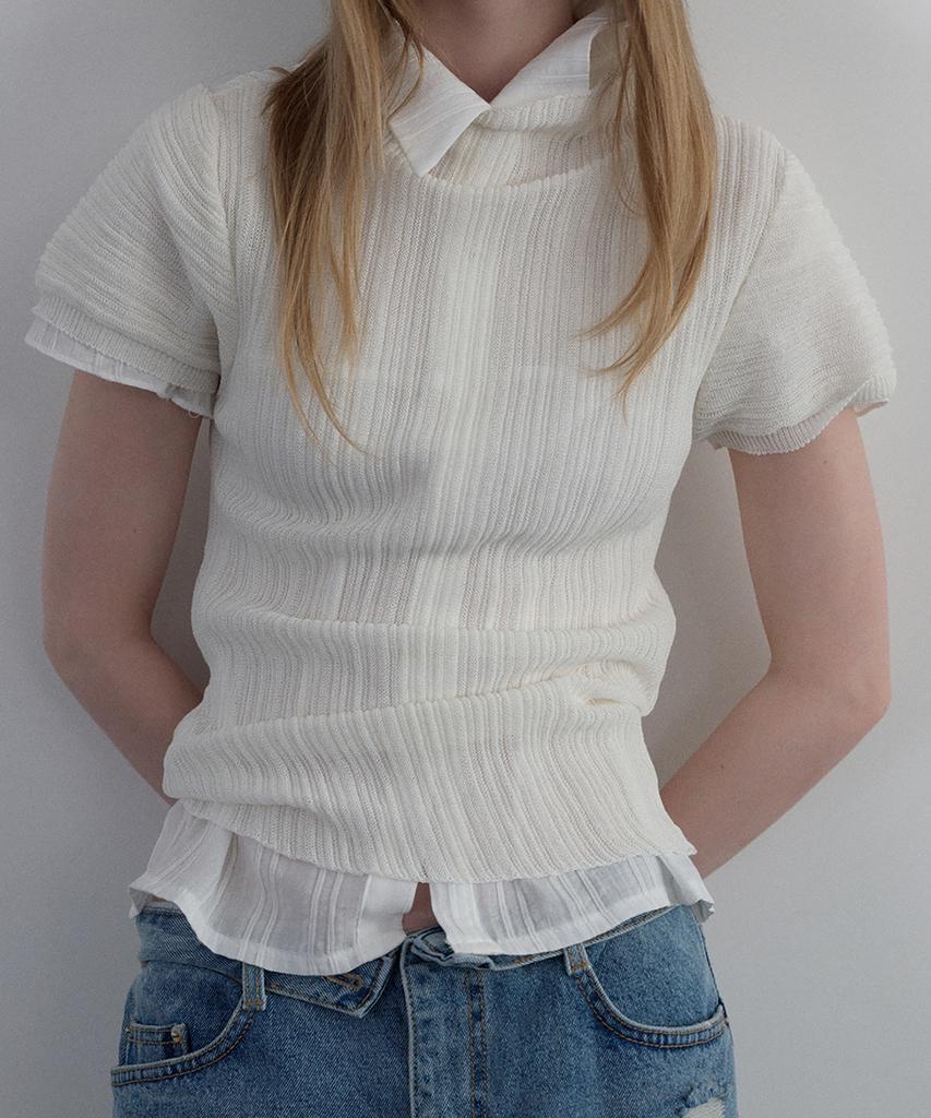 Unessin Sheer Cap Sleeve Shirt_Ivory
