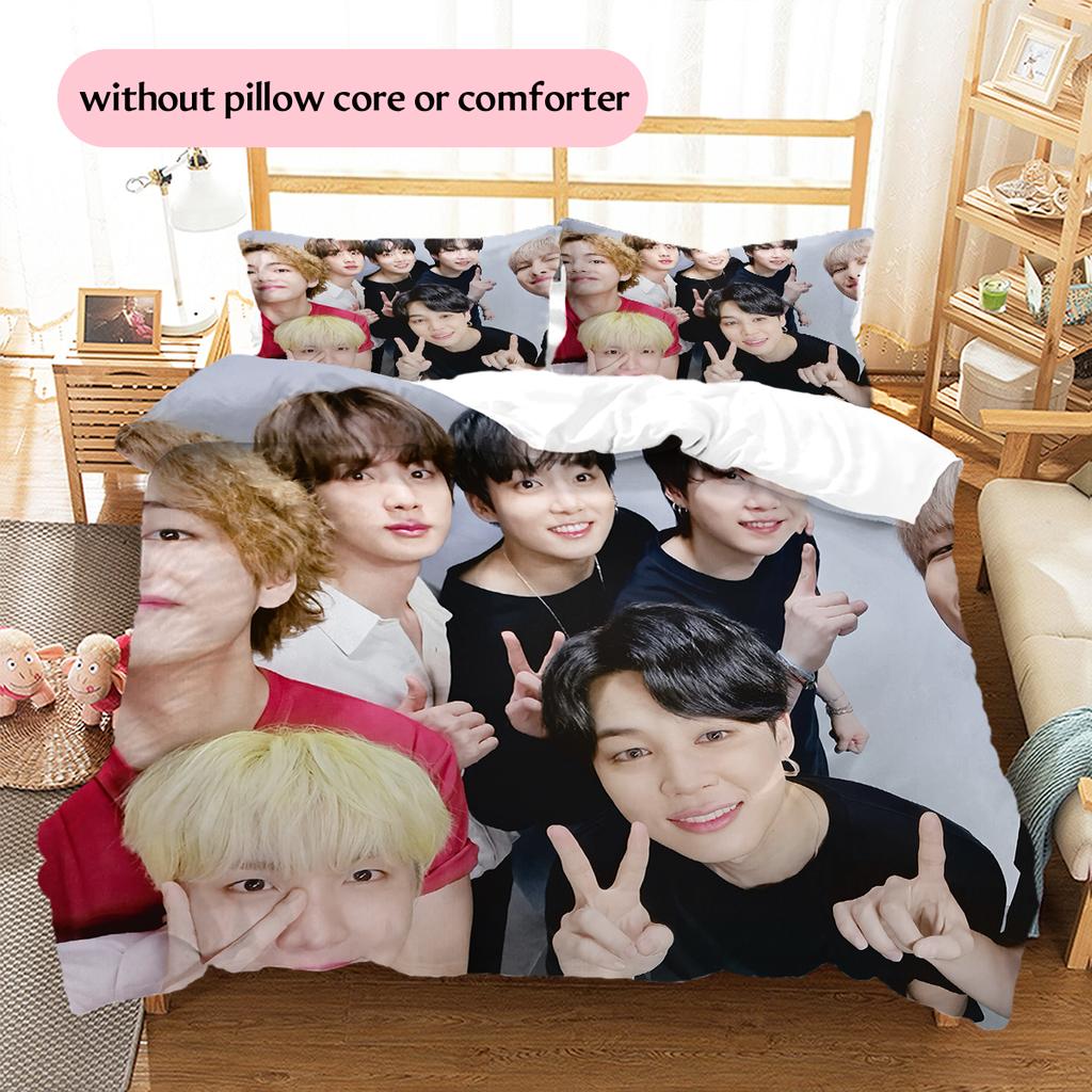 BTS Pattern Bedding Home Decoration Birthday Gift (1 * Duvet Cover + 2 * Pillowcase, Without Core)
