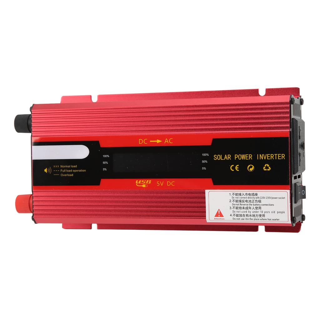 Red Power Inverter Modified Sine Wave 12V 24V To 220V Car Converter with Universal Outlet USB Charging Port LCD Display