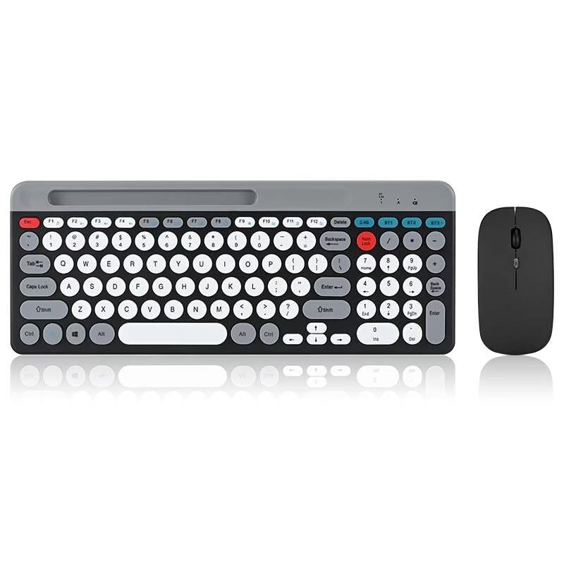 OLOEY Punk Round Keycap Rechargeable Wireless Bluetooth Keyboard Mouse Set