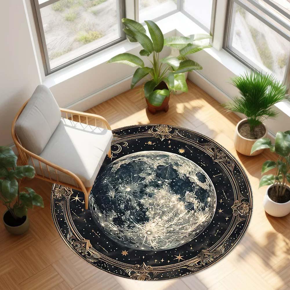 1 Piece Moon Pattern Outdoor Round Carpet Floor Mat Doorway Decorative Carpet Outdoor Patio Camping Carpet Living Room Bathroom Bedroom Decorative