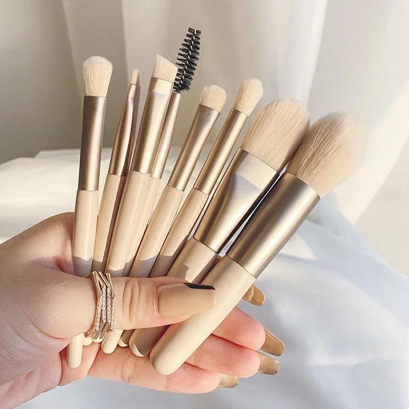 

8 шт./компл., мини-путешествия, женские наборы кистей для макияжа, портативная мягкая кисть для консилера, основа для макияжа, тени для век, инструмент для ресниц и губ бежевый