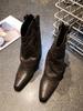 Fashion Black Pointed Toe Mid Calf Shoes Woman Waterproof Pu Demi-season on Offer Gyaru Hot Chic and Elegant Half High Boots for Women