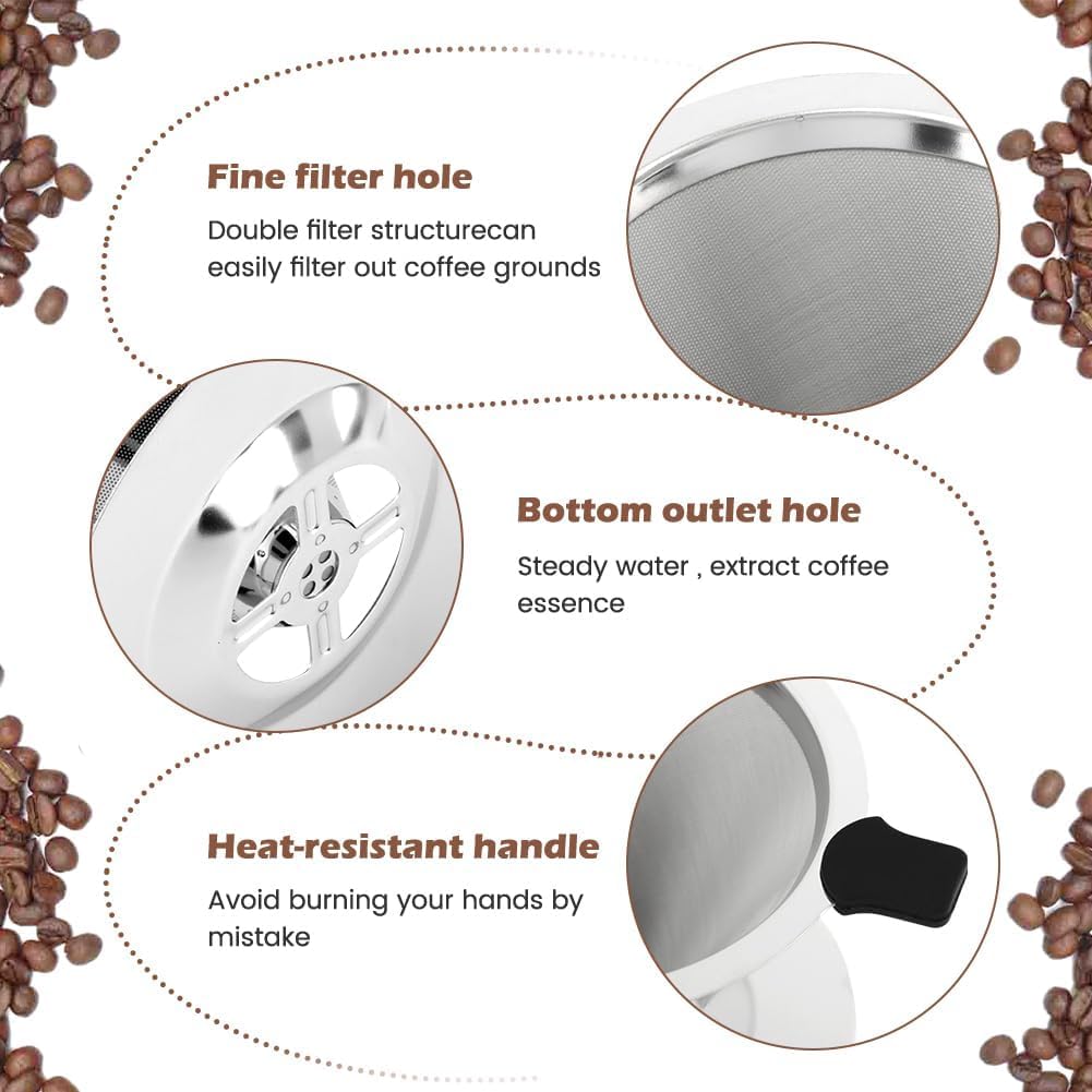 Stainless Steel Coffee Dripper, Coffee Filter, 800-Mesh Double-Layer Filter, One-Piece Cone, Lightweight, Reusable, 1-4 Cups