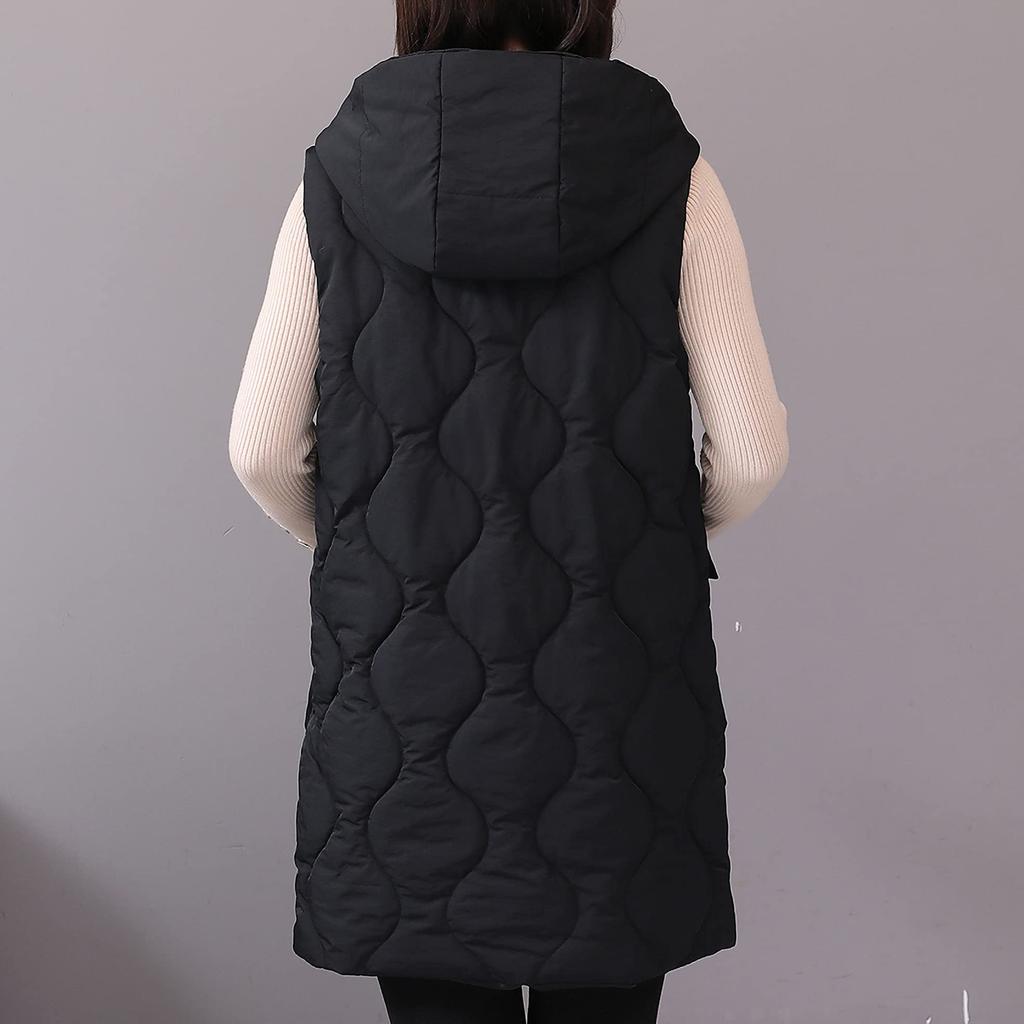 Women's Solid Color Hooded Zipper Cotton Coat Vest Jacket