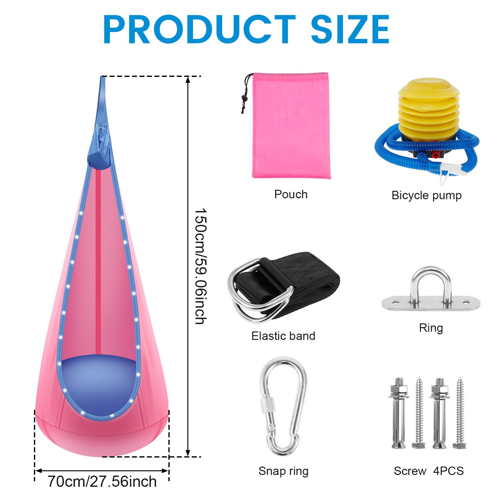 

Inflatable Swing Chair Children Hanging Hammock With LED Light Comfortable Adjustable Light up Pod Swing for Indoor and Outdoor рожевий