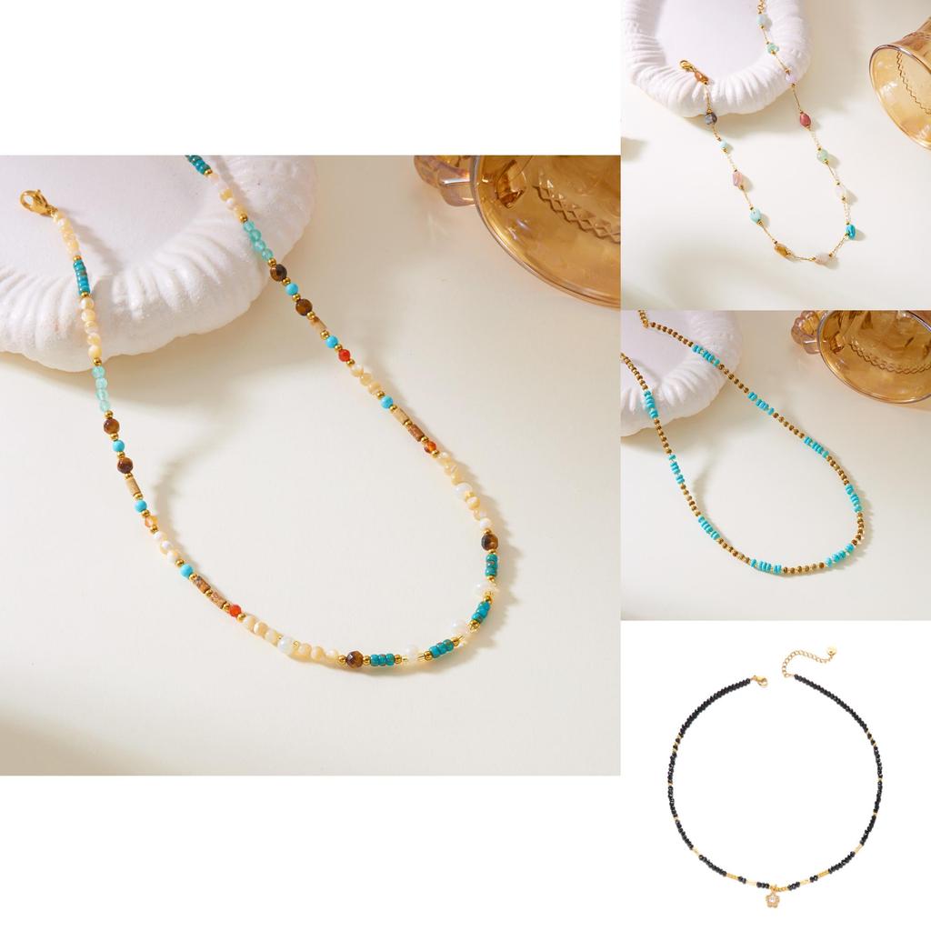 Edelstahl Sonnenblumenkette mit natürlichen Türkisperlen für Frauen