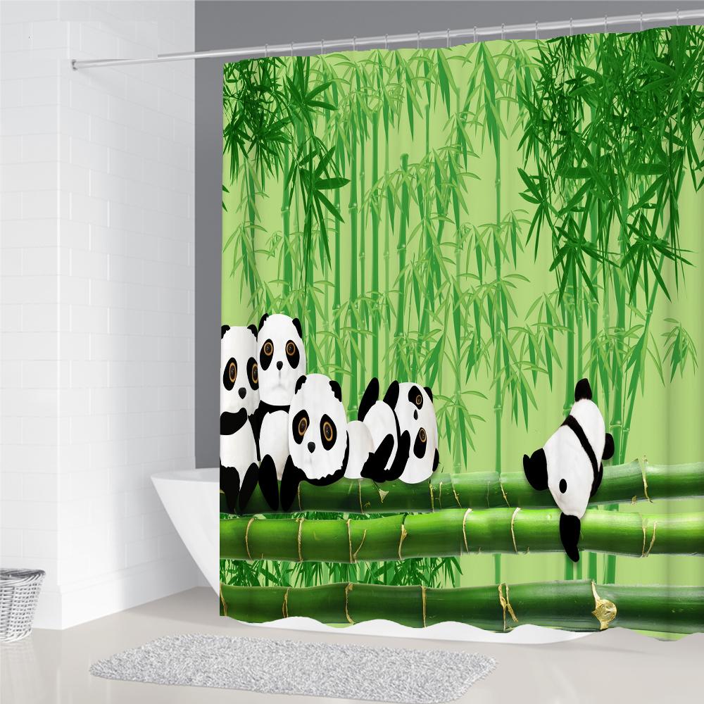 3D Printed Cartoon Cute Panda Shower Curtain Green Plant Bamboo Scenery  Bathroom Polyester Waterproof Shower Curtain With Hook