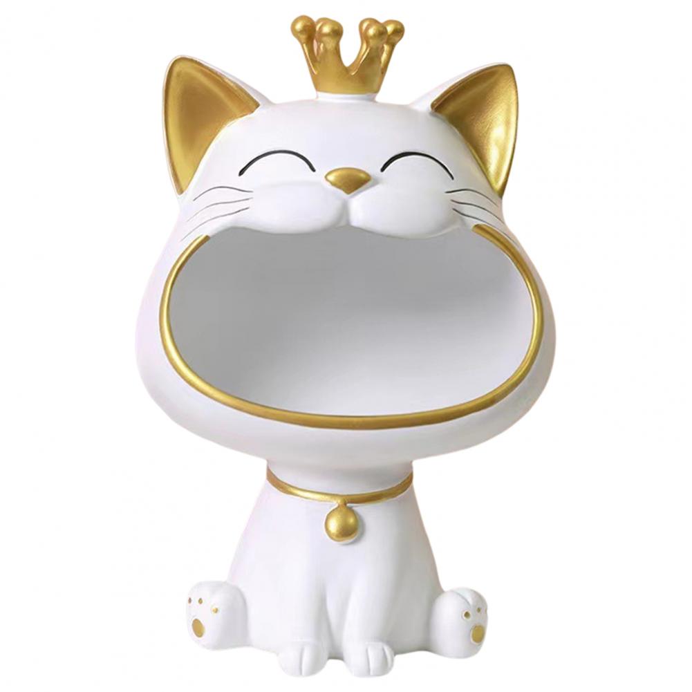 Glückskatze Ornament Bonbonbox Aufbewahrung Große Kapazität Dekor Kunstharz Niedliche lachende Kätzchenfigur Statue Veranda Heimdeko