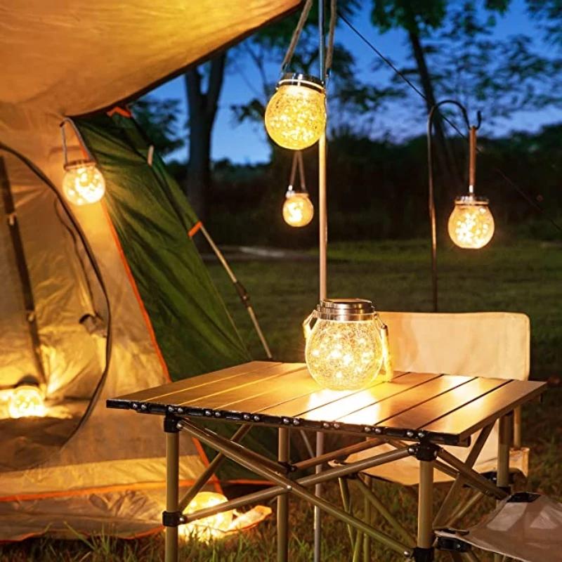 Crackle Glass Globe LED Jar Lights Garden Decor Outdoor Waterproof for Patio Yard Fence Post Deck Hanging Solar Lights