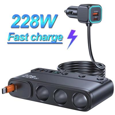 Splitter Presa Accendisigari Auto a 3 Prese Adattatore Caricabatteria per Auto 9 in 1 con PD3.0*2+QC Ricarica Rapida, 228W 12V/20V Interruttori Indipendenti CC per Tutte le Auto