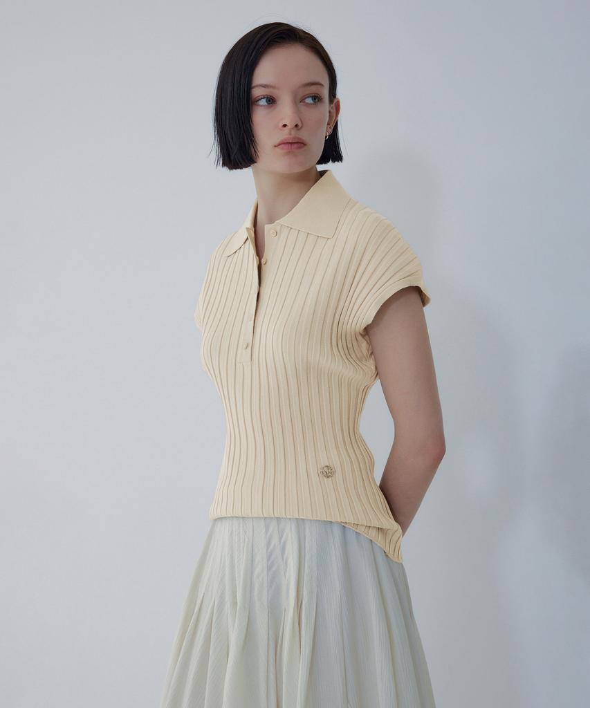 Bobeu Collared Neck Ribbed Knit Pullover_Beige 7156250004