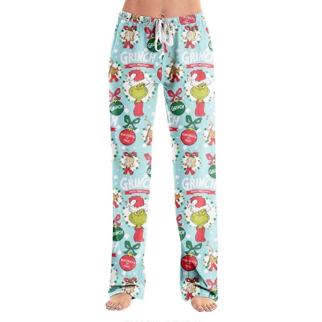 Women's Grinch Pajama Pants Casual Drawstring Elastic Waist Pants Comfortable Straight Yoga Loose Pants