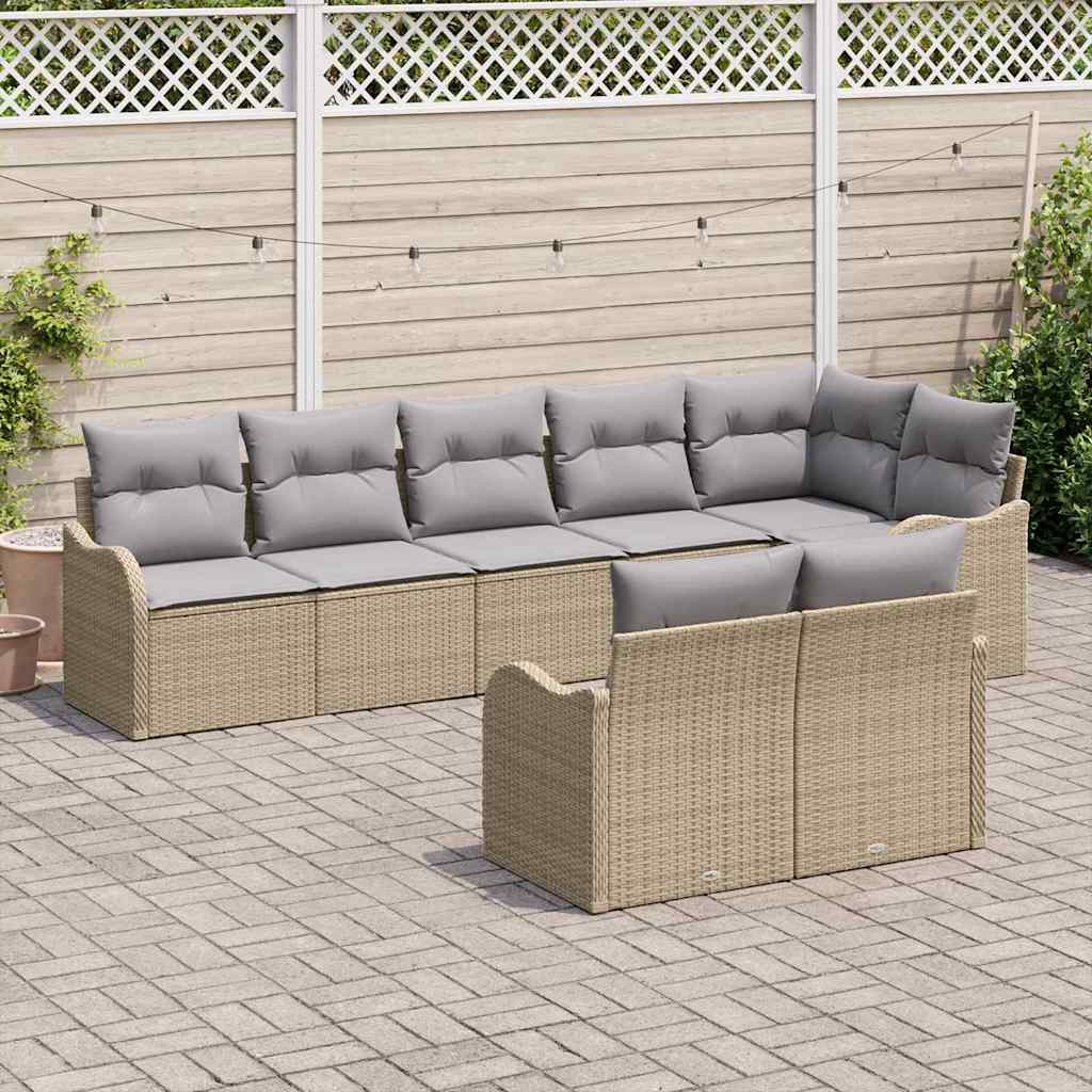 Garden Sofa Set 8 Pcs Beige Poly Rattan