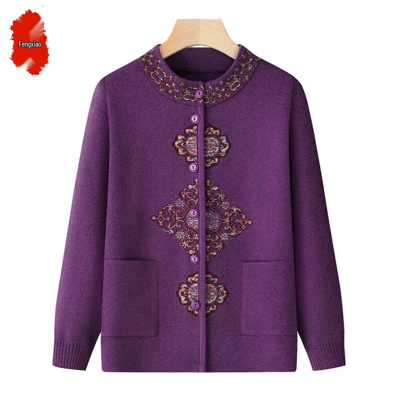 Fengxiao Mid-Aged Women's Knit Cardigan Sweater