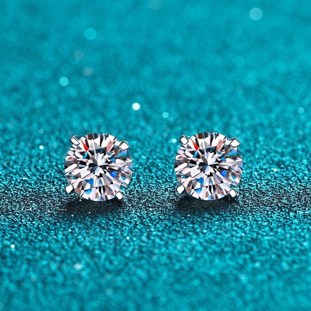 925 Sterling Silver Four-Prong 0.3-2CT Moissanite Stud Earrings for Women Sparkling Classic Wedding Lab Diamond Earring