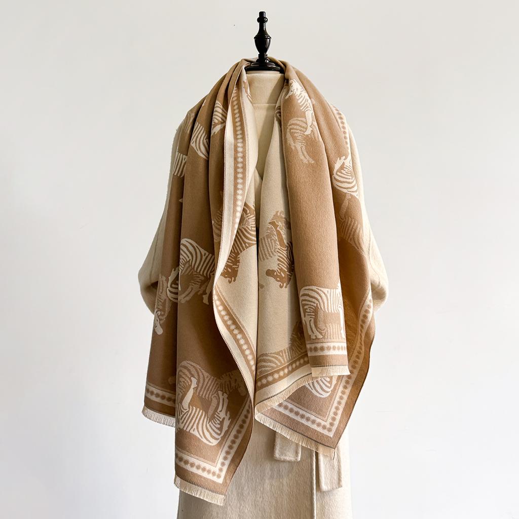 Women Luxury Warm Cashmere Poncho Shawl Scarves Zebra Print Thick Pashmina Winter Blanket Wrap Casual Hijab Stole Scarf