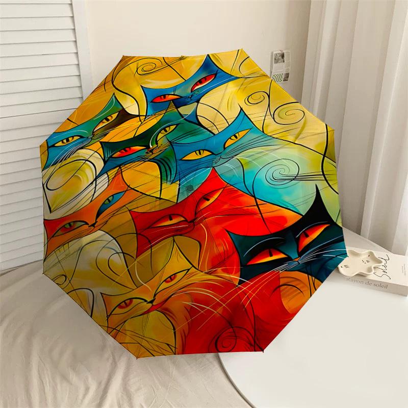 

1PC cats abstract Automatic Open/Close Umbrella with Windproof, 8-Rib Sturdy Canopy, Durable Ribs, Fashionable Design,1250a