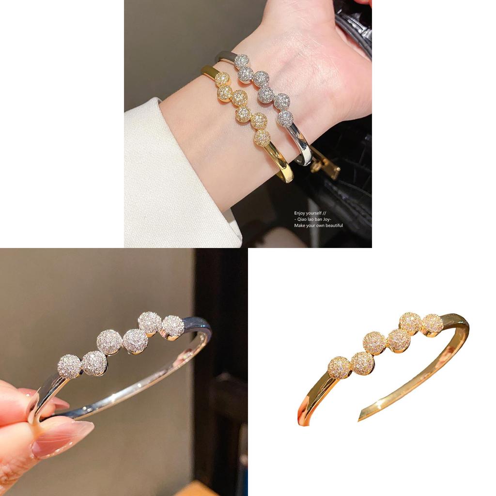 Minimalist Zircon Round Cuff Bracelet For Women Copper Jewelry Gift