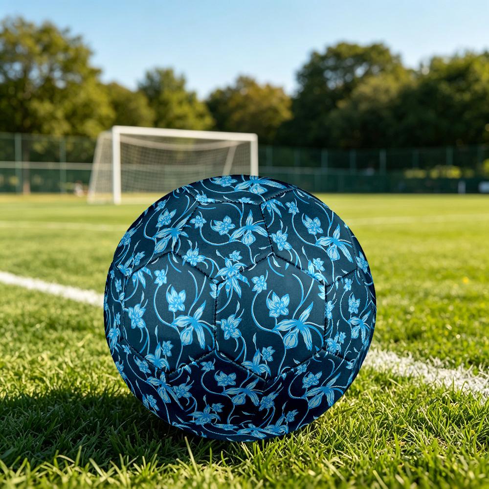 1PC Blue Floral Soccer Ball Size 5 Football Machine Sewn Indoor/Outdoor Universal Football Gift W43