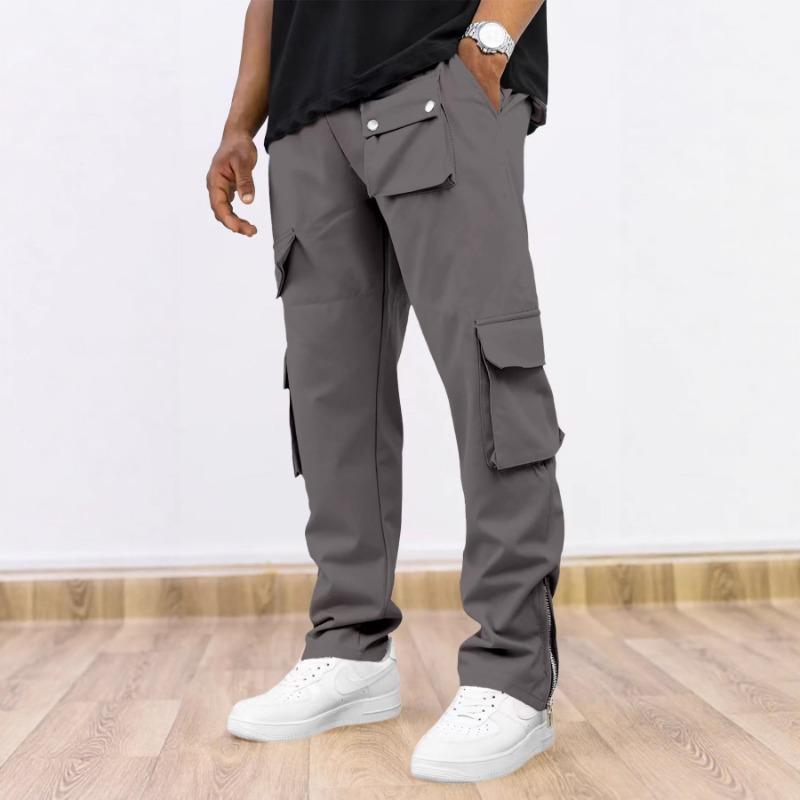 

Motorcycle Overalls Spring and Autumn Men s Straight Multi-pocket Casual Pants with Zippered Trousers S сірий колір