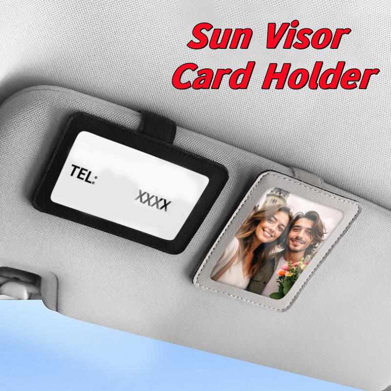 PU Leather Car Sun Visor Card Holder – Temporary Parking Number Plate Photo ID Clip – Hidden Car Interior Organizer