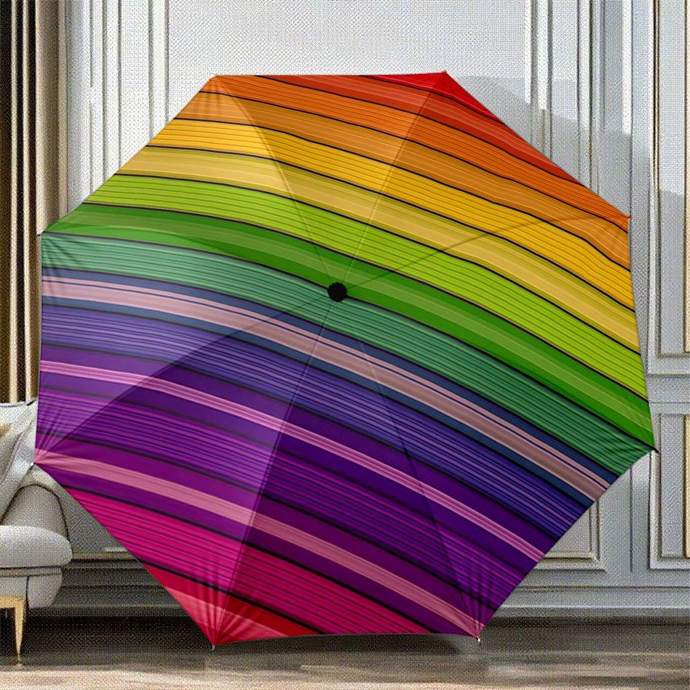

Automatic Folding Umbrella with Multi-Color Diagonal Stripes - Portable Collapsible Design, 8-Rib Durable Iron & Plastic Frame Iron&8K