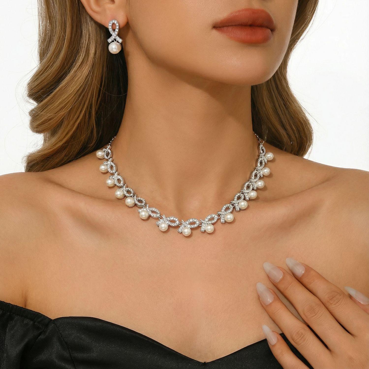 Earrings Necklace Jewelry Set Ladies Banquet Dress Wedding Pearl Necklace Accessories