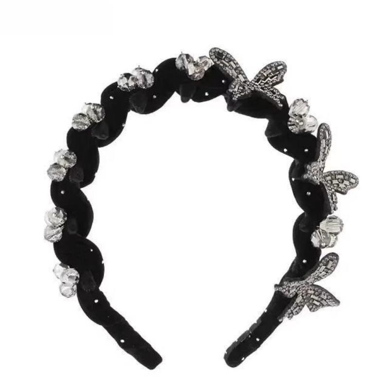 1/2Pcs High-End Sparkly Velvet Headband New Luxury Butterfly Rhinestone Headband High-Top Headpiece Hair Accessory