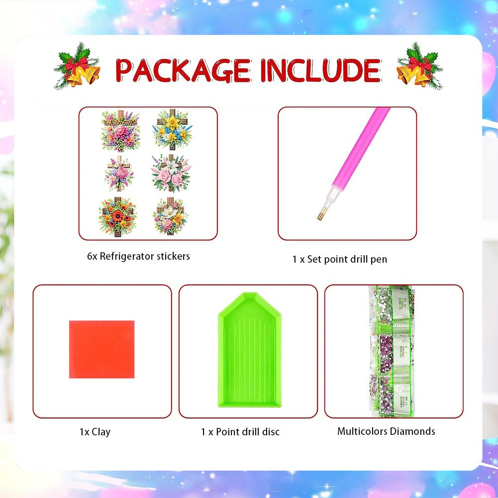 6Pcs DIY Diamond Painting Fridge Magnets Crystal Sparkling Diamond Magnets Set Diamond Painting Magnets Kit for Home Decoration