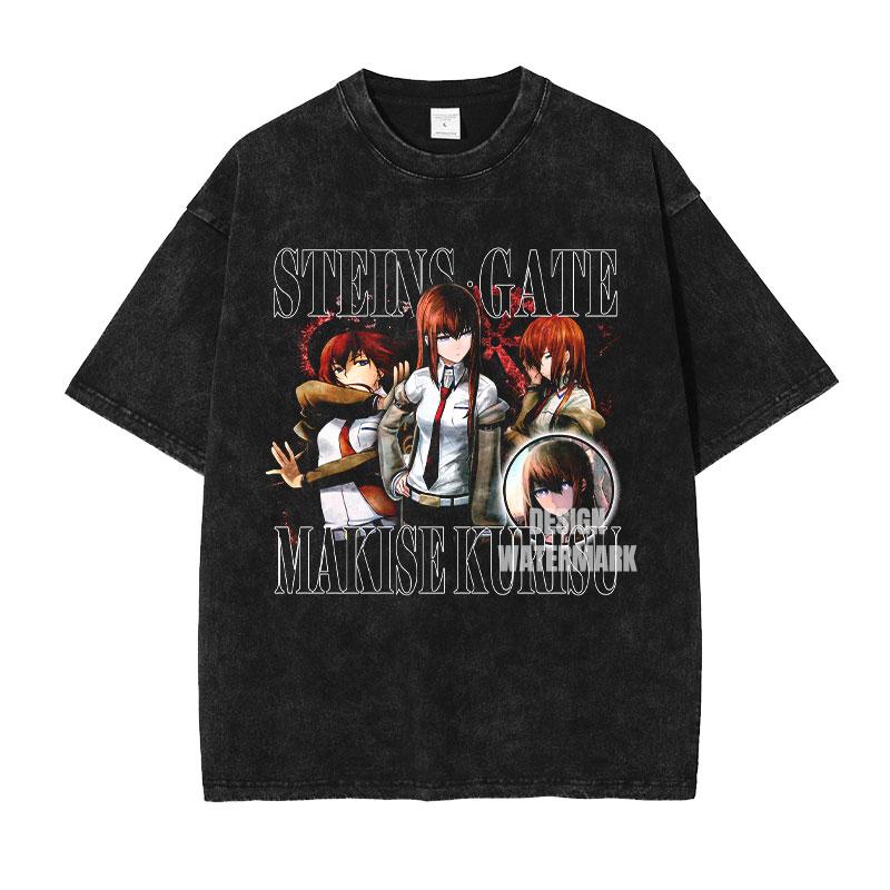 

Anime Shiina Mayuri T Shirts Oversized Vintage Washed Anime Steins Gate Tshirt Retro Streetwear Makise Kurisu Tshirt Cotton S