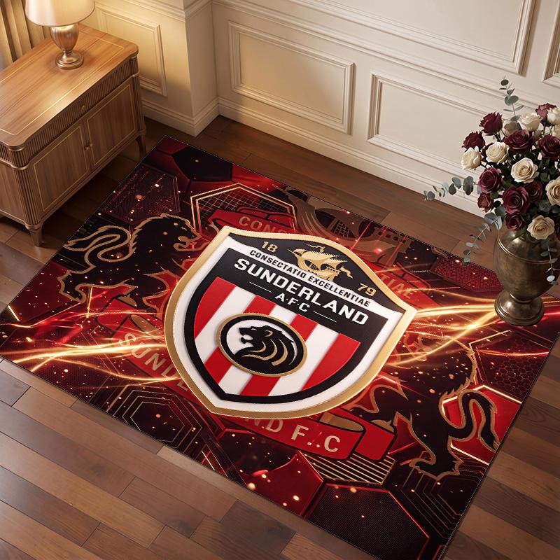 Sunderland Football Print Crystal Velvet Rug, Comfortable Water Absorbent Non Slip Indoor Floor Carpet